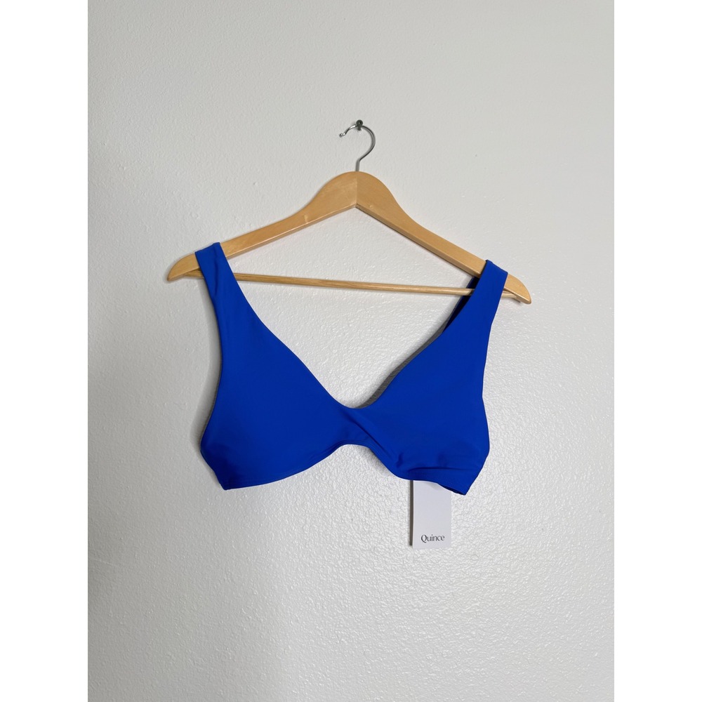 Quince Italian Plunge Bikini Top Electric Blue Medium NWT